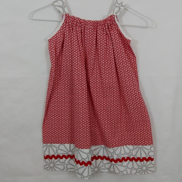 Home Made Sewn By Murray Red & White Sun Dress Size 4 Crochet Pocket On Front - Picture 5 of 6